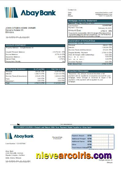 Ethiopia Abay bank mortgage statement